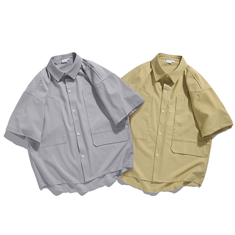 夏新作無地ビッグポケット半袖シャツ