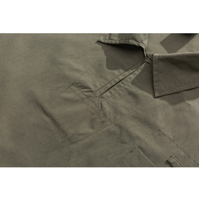 Classic plain hedgework short-sleeved shirt
