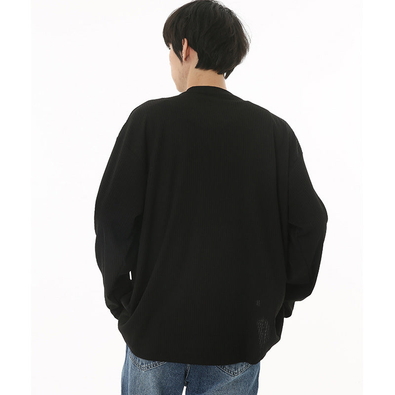 American casual plain V-neck long-sleeved T-shirt