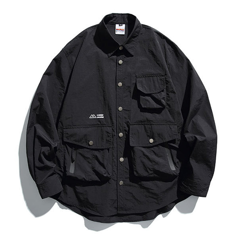 New Spring Collection: Solid Color Overalls with Multi-Pocket Long Sleeve Shirt