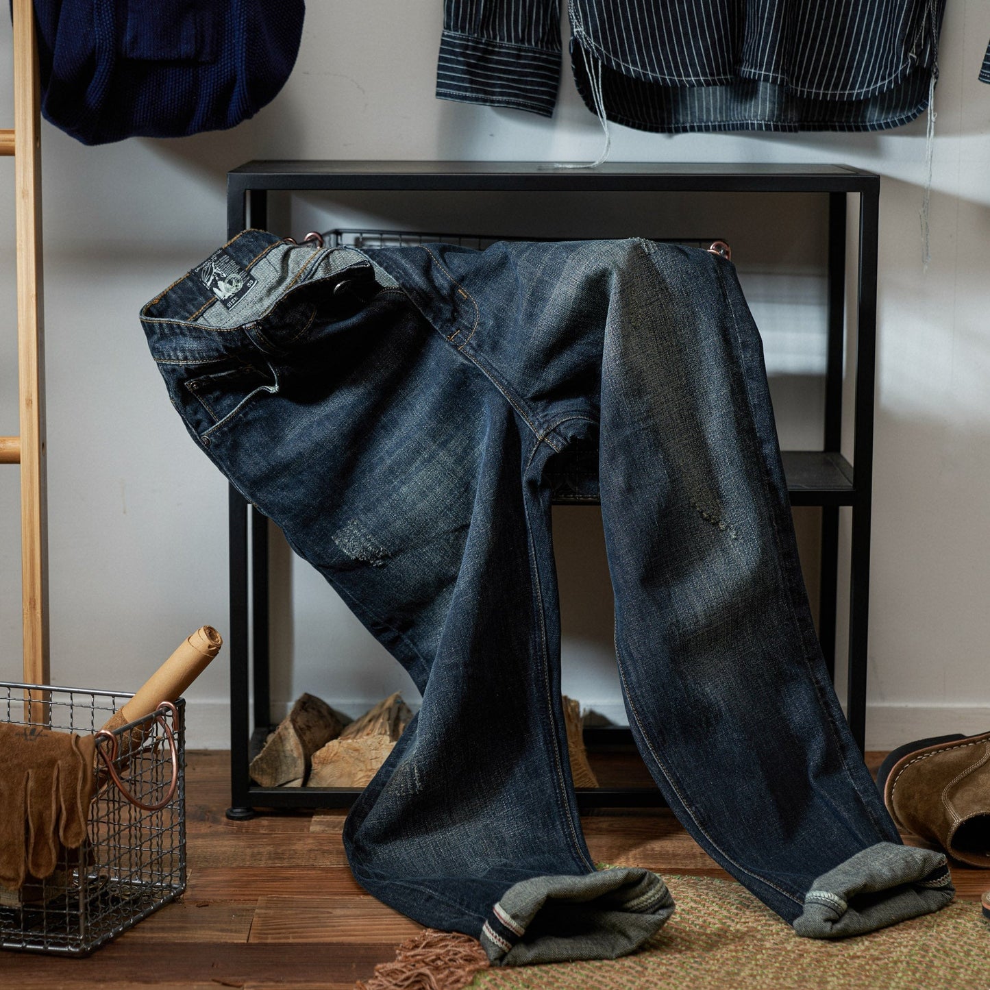 American casual used flap pocket tapered denim pants
