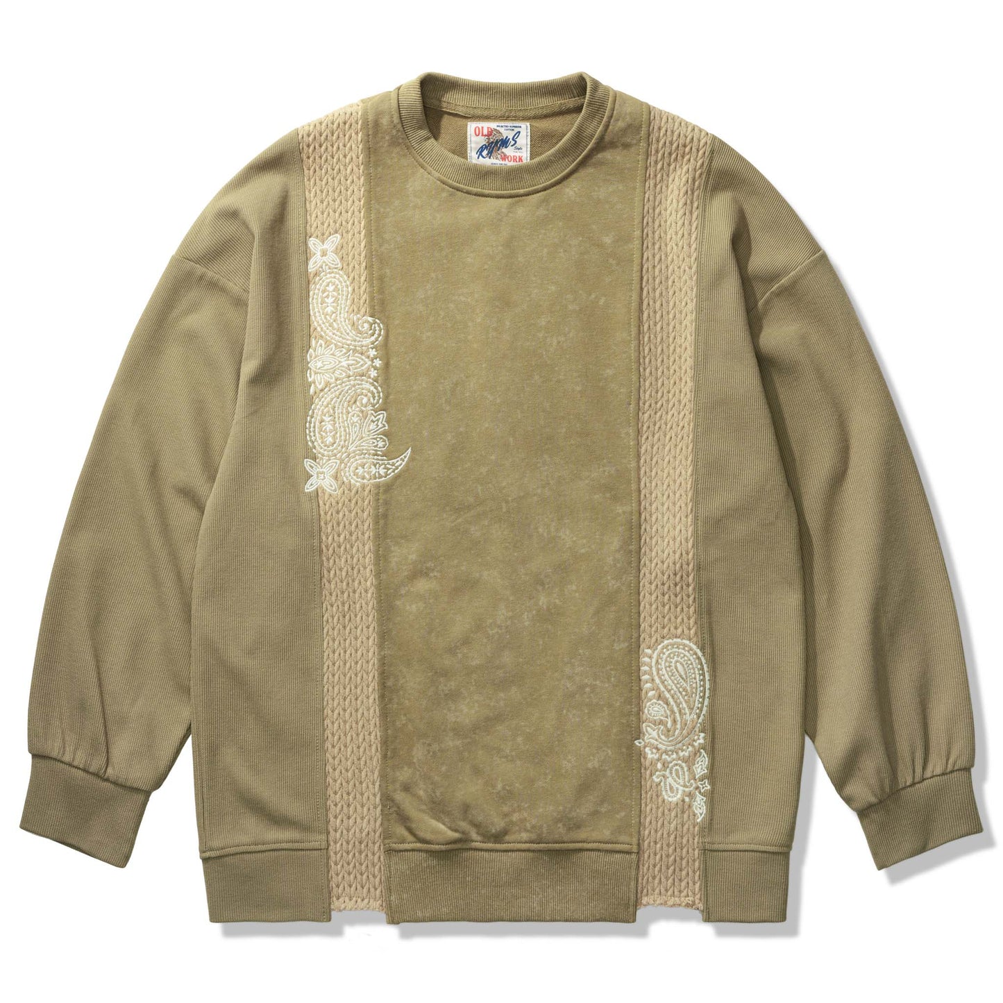 Reconstructed Paisley Embroidered Cable Knit Combi Sweatshirt