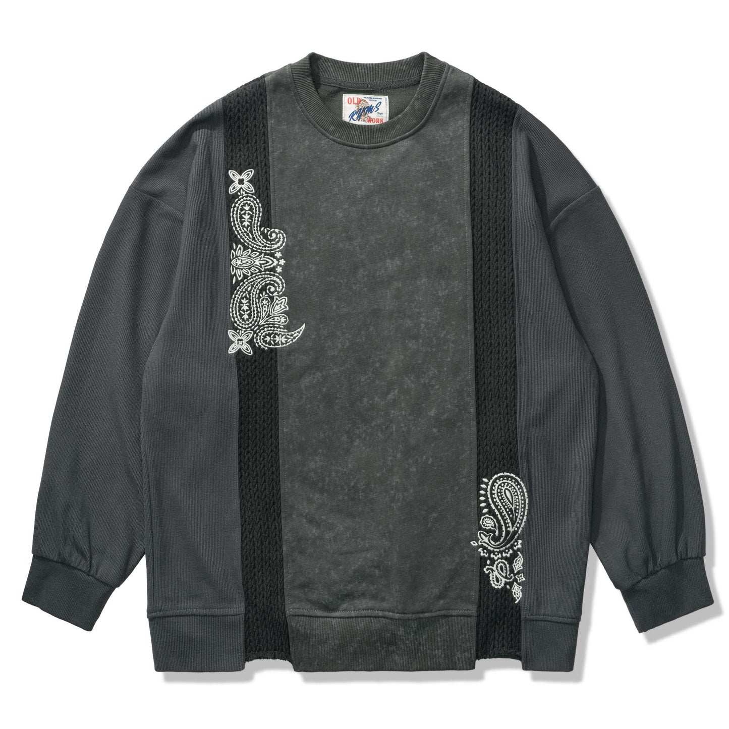 Reconstructed Paisley Embroidered Cable Knit Combi Sweatshirt