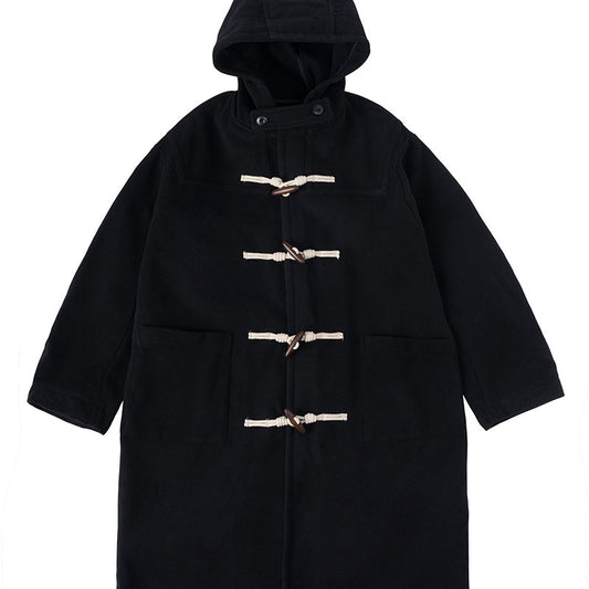 long length duffle coat with hood