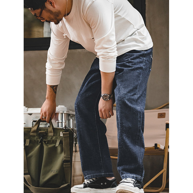Red ear tannin wide straight raw denim pants