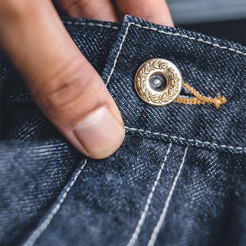 Red ear tannin wide straight raw denim pants