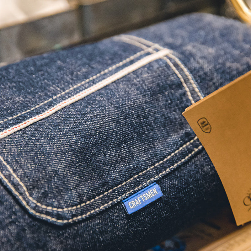 Red ear tannin wide straight raw denim pants