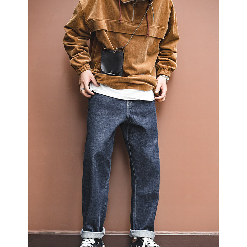 Red ear tannin wide straight raw denim pants