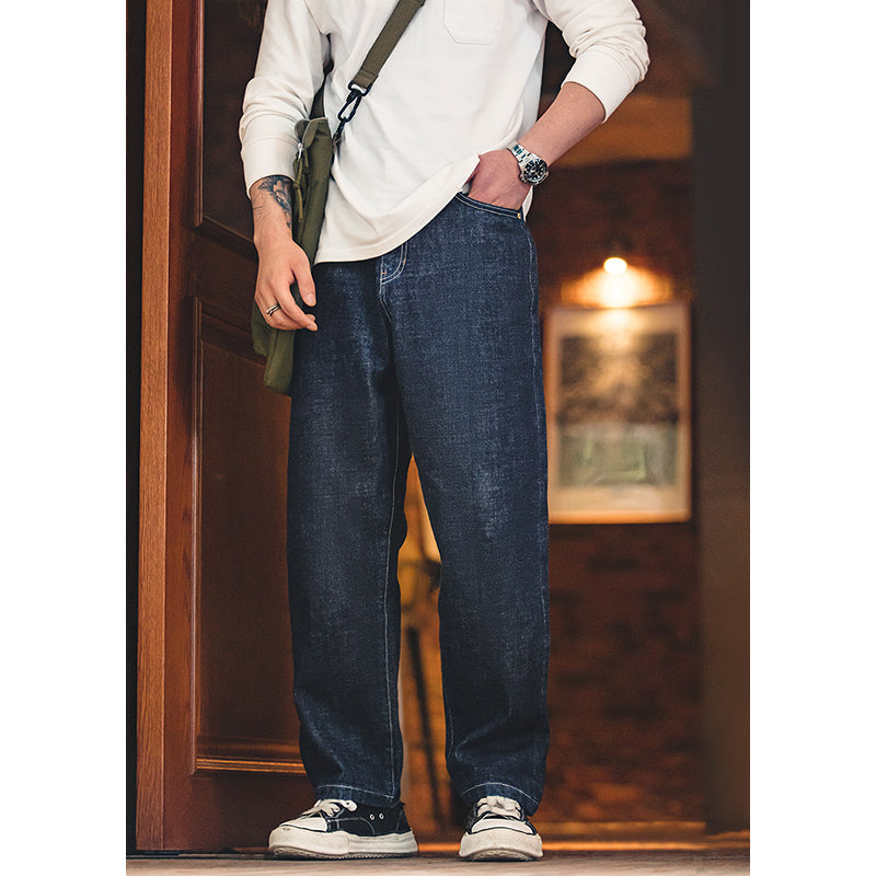 Red ear tannin wide straight raw denim pants