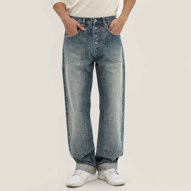 Classic biker style denim pants
