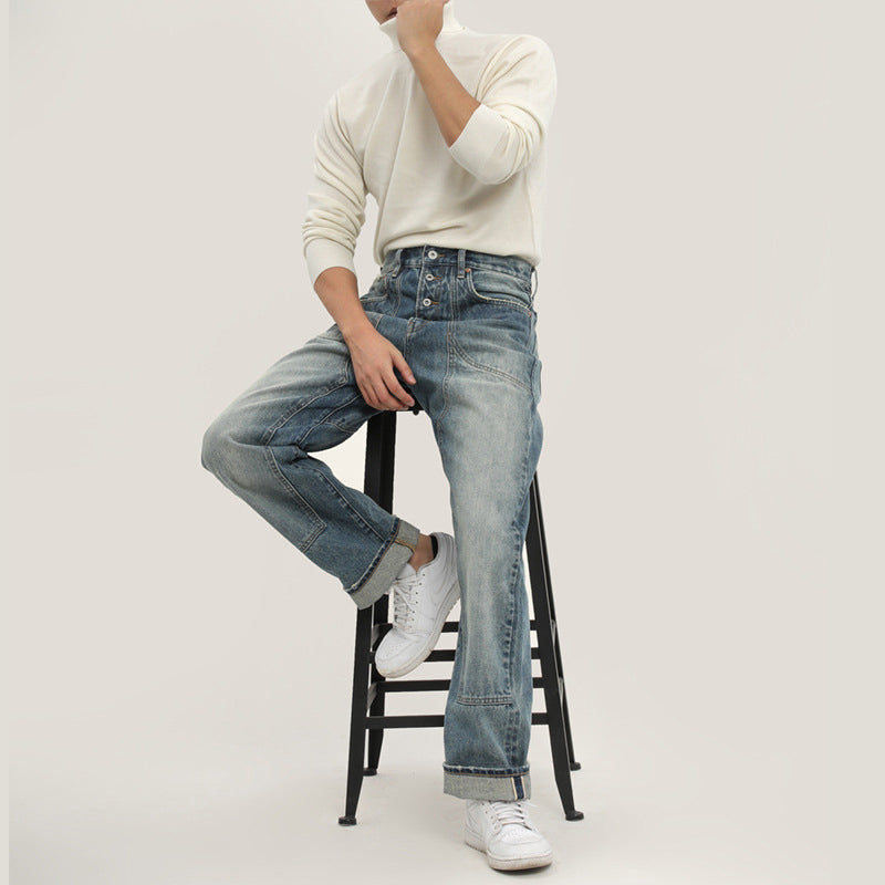 Classic biker style denim pants