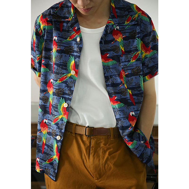 (Total Parrot Pattern) American Casual Short Sleeve Aloha Shirt
