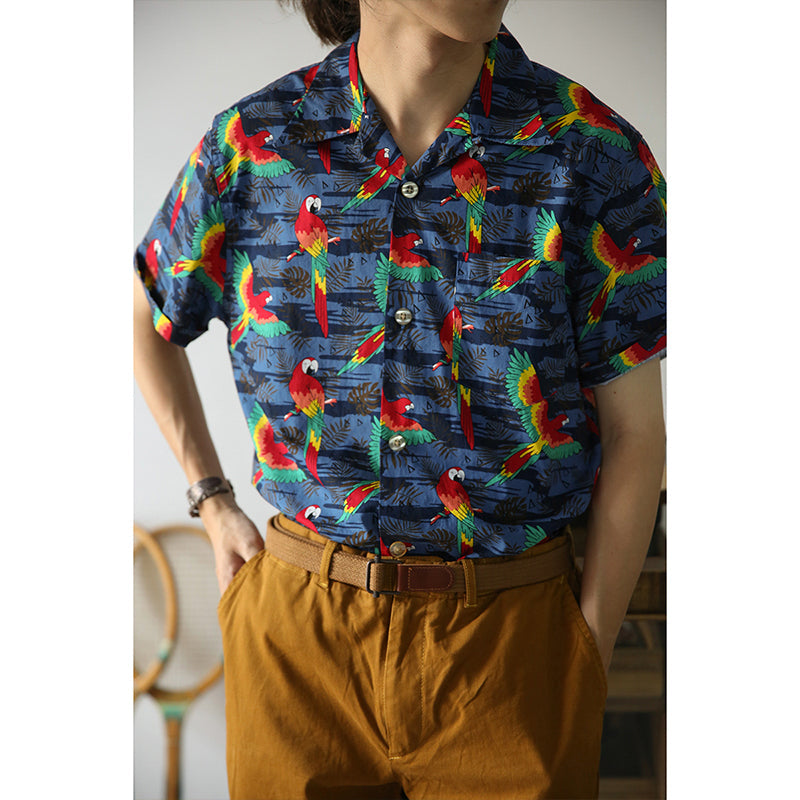 (Total Parrot Pattern) American Casual Short Sleeve Aloha Shirt