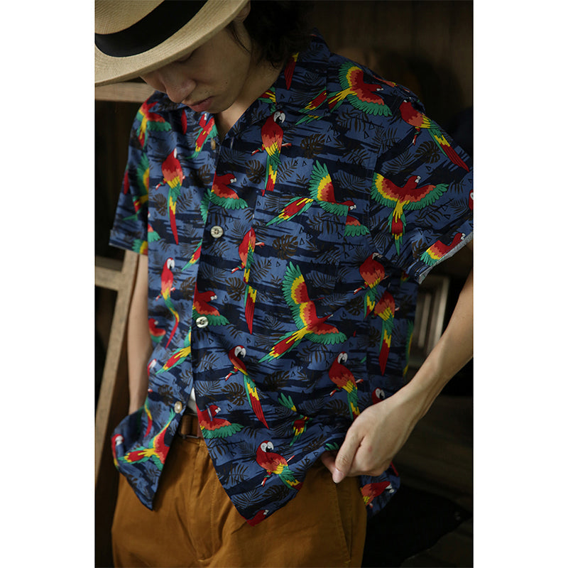 (Total Parrot Pattern) American Casual Short Sleeve Aloha Shirt