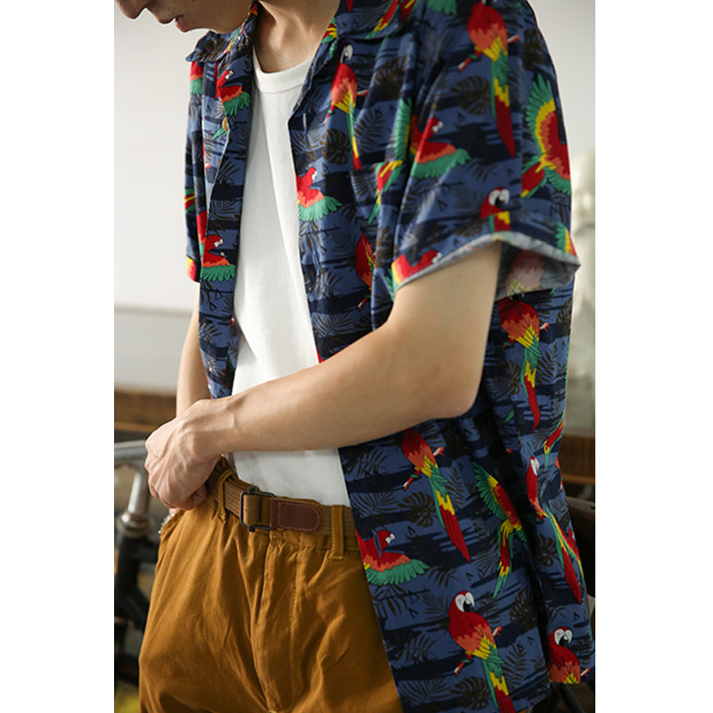 (Total Parrot Pattern) American Casual Short Sleeve Aloha Shirt