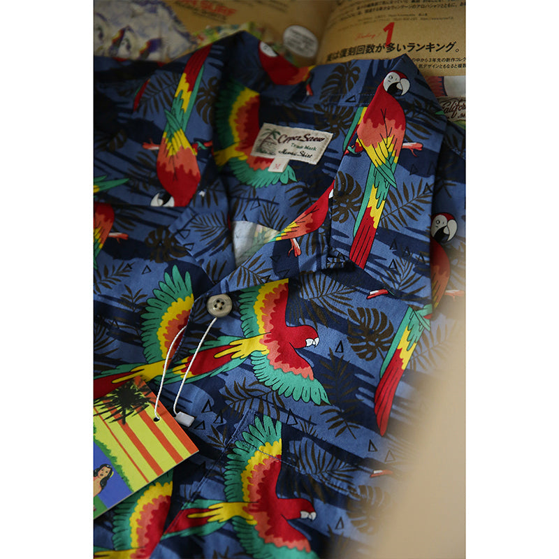 (Total Parrot Pattern) American Casual Short Sleeve Aloha Shirt