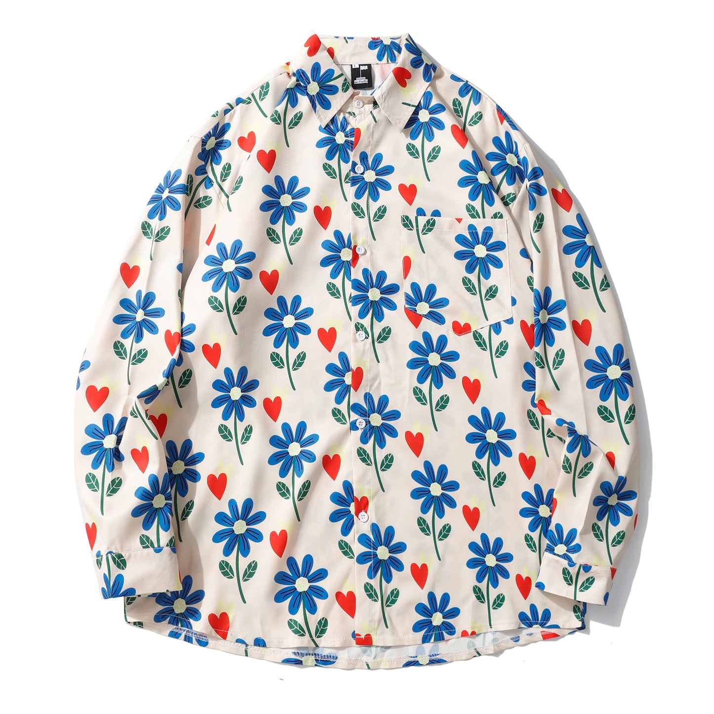 Spring long-sleeved retro floral print shirt