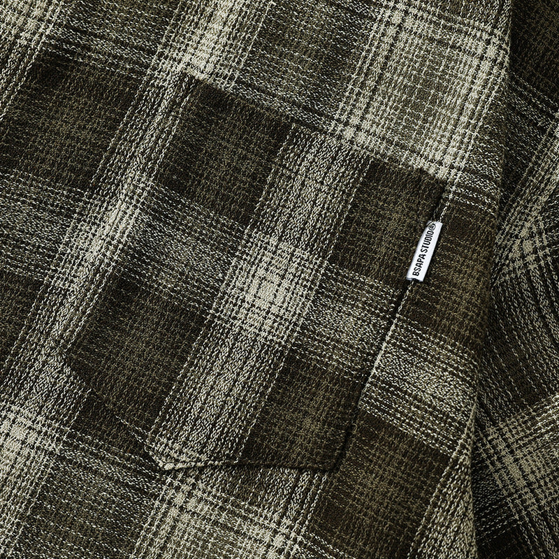 Dyed over-checked short-sleeved shirt