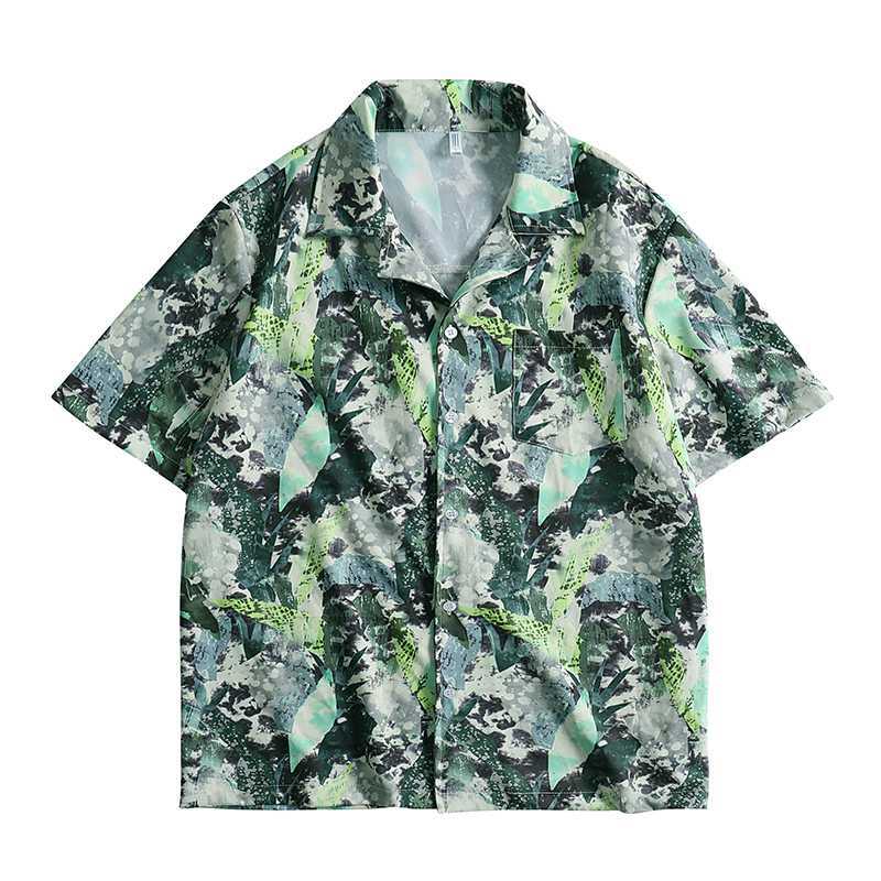 Cuban color all-over print aloha shirt, short sleeves