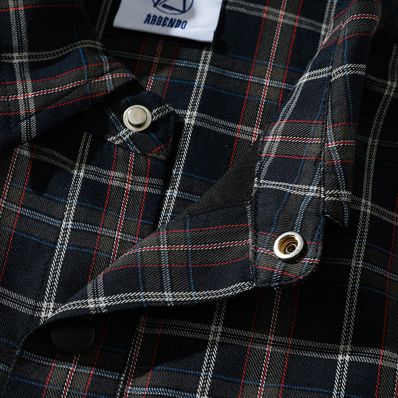 Tartan check short-sleeved shirt with dot buttons