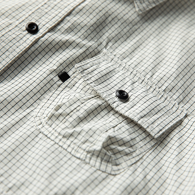 Checkered pocket work short-sleeved shirt