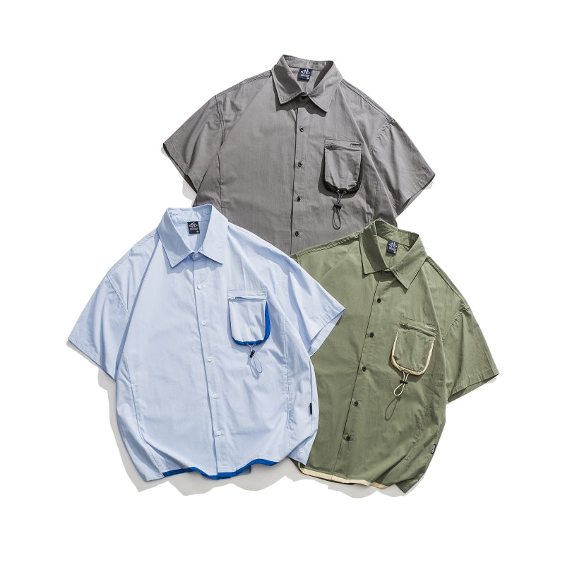 Drawcord pocket cotton short sleeve shirt available in 3 colors