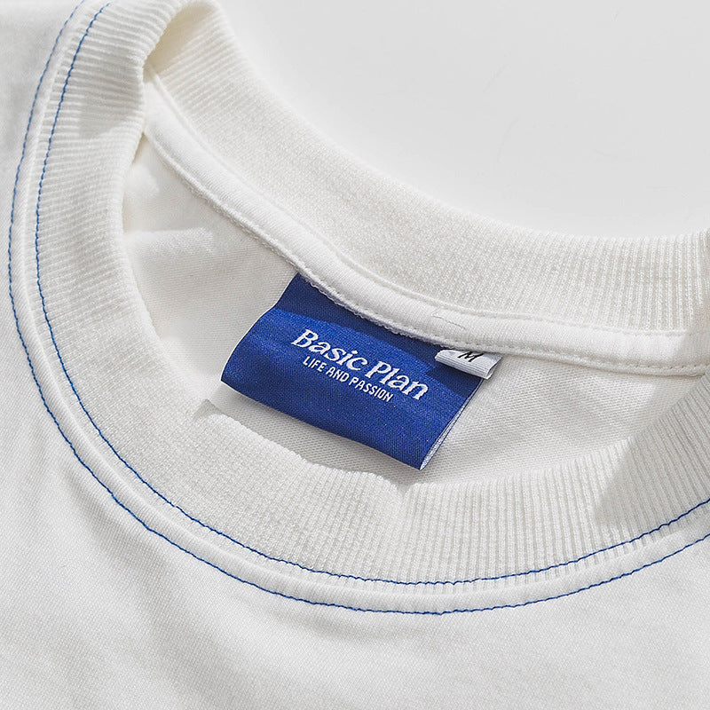 Fresh embroidered color matching short sleeve T-shirt