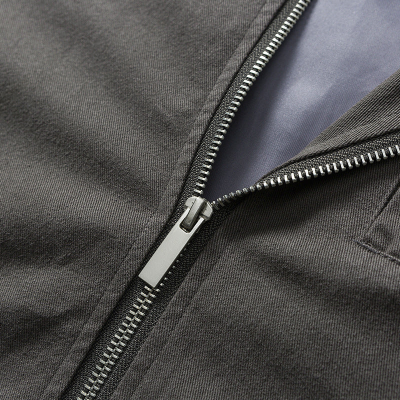 Casual Long Sleeve Retro Stand Collar Jacket with Pockets and Zipper