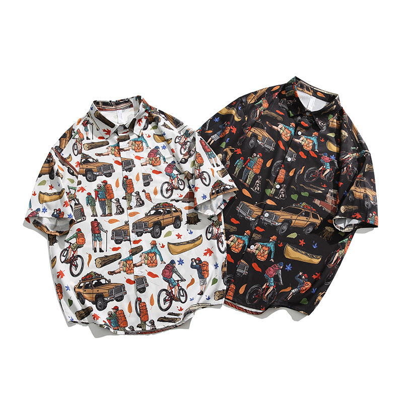 "Traveler" Print Aloha Shirt