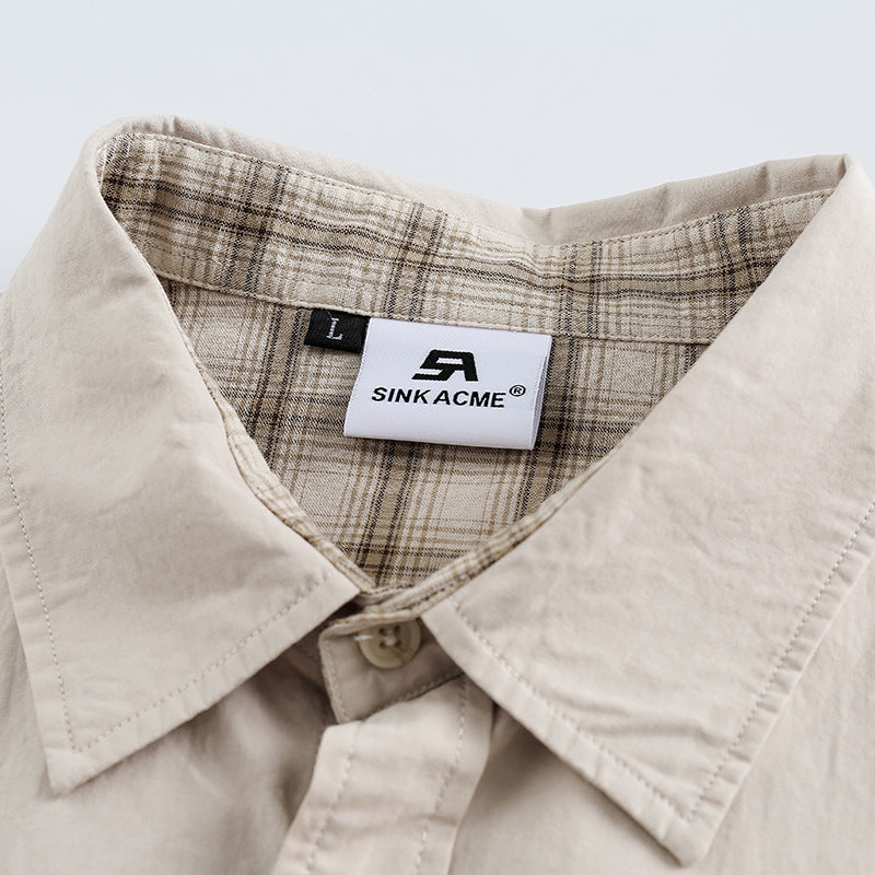Checkered pocket work short-sleeved shirt