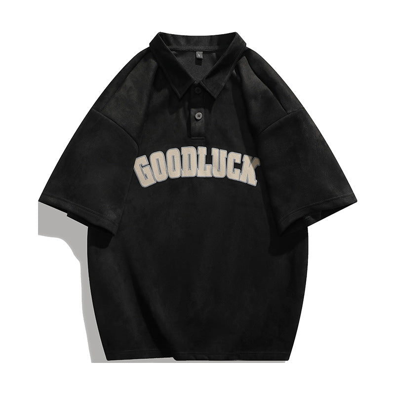 Retro Suede Alphabet Polo Shirt