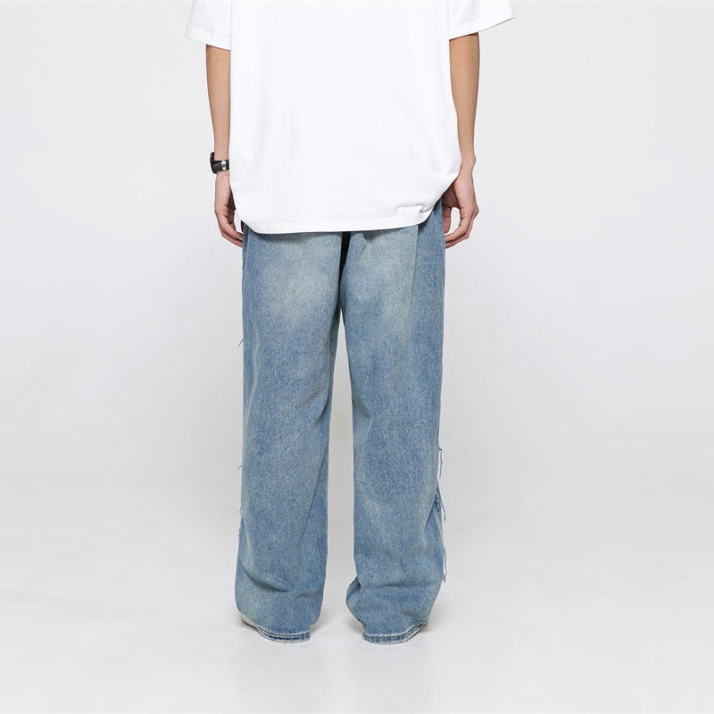 Distressed straight-leg jeans