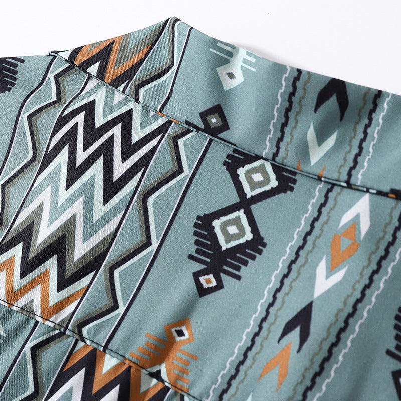 Cuban-colored colorful geometric pattern aloha shirt