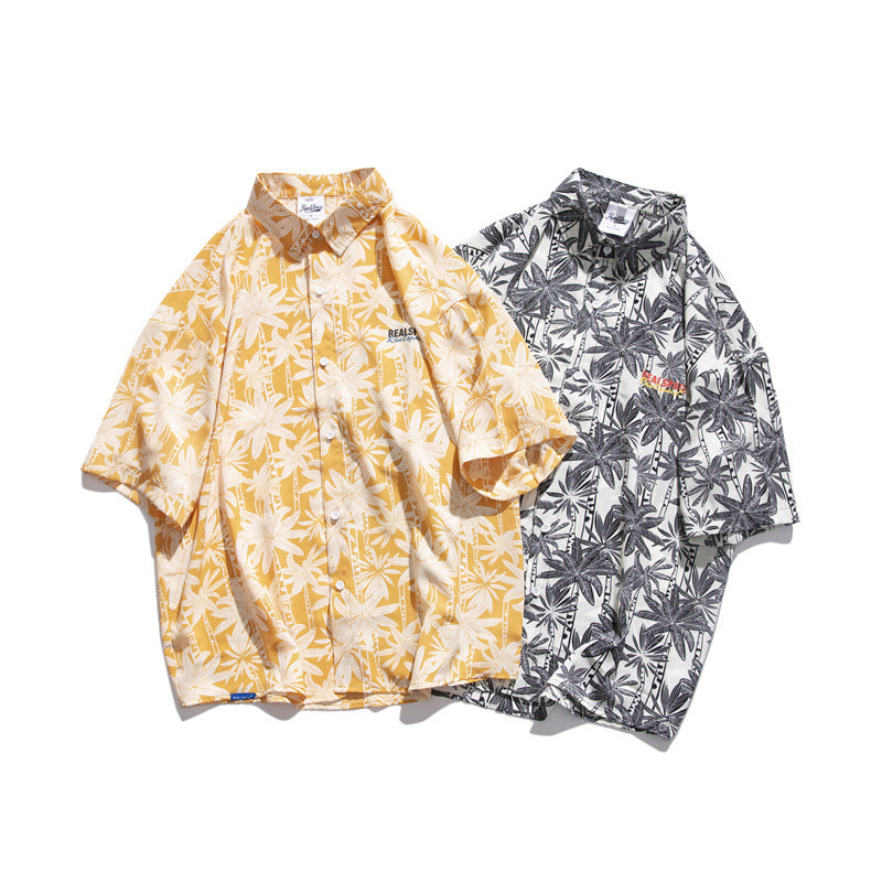 Hawaiian oak tree print short sleeve shirt