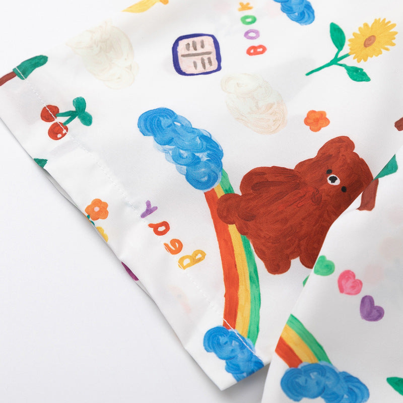 Retro "bear" graffiti all-over print short-sleeved shirt