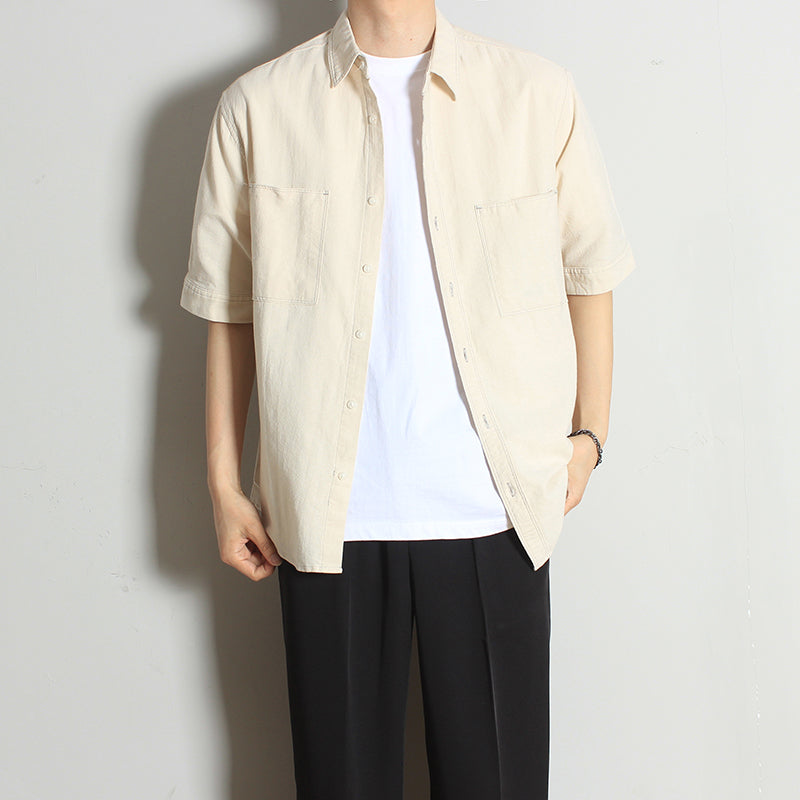 Fashionable simple plain pocket short sleeve shirt