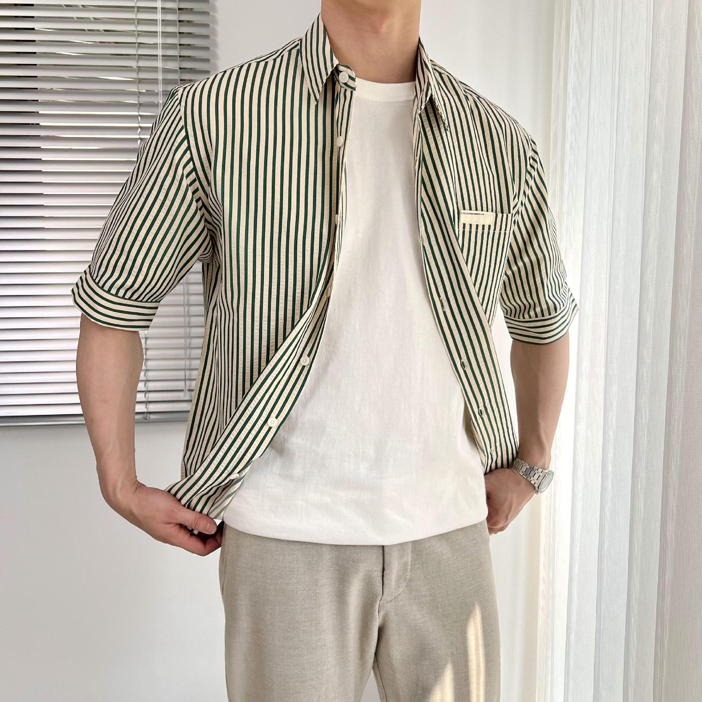 Classic striped short-sleeved shirt