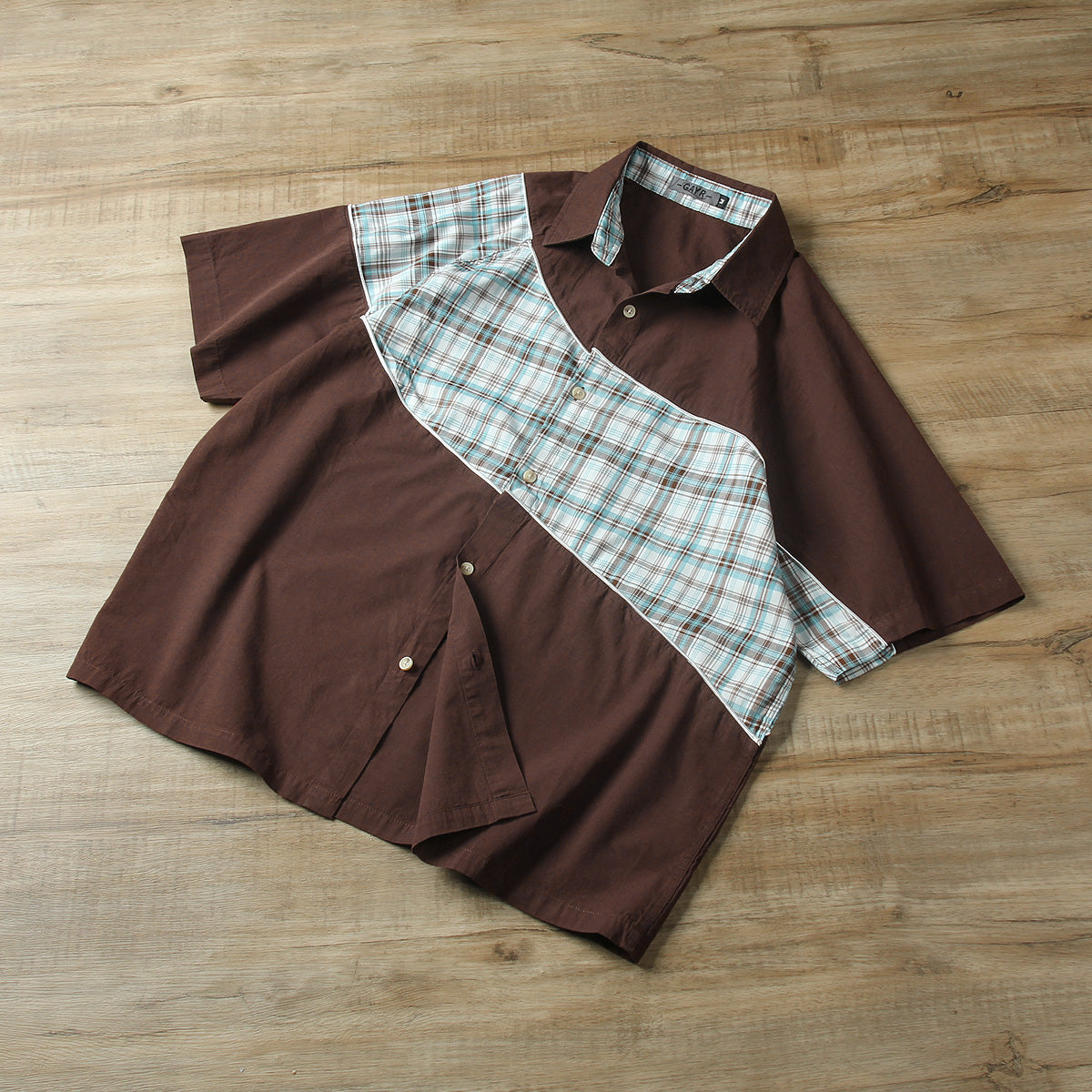 Retro check pattern short sleeve shirt