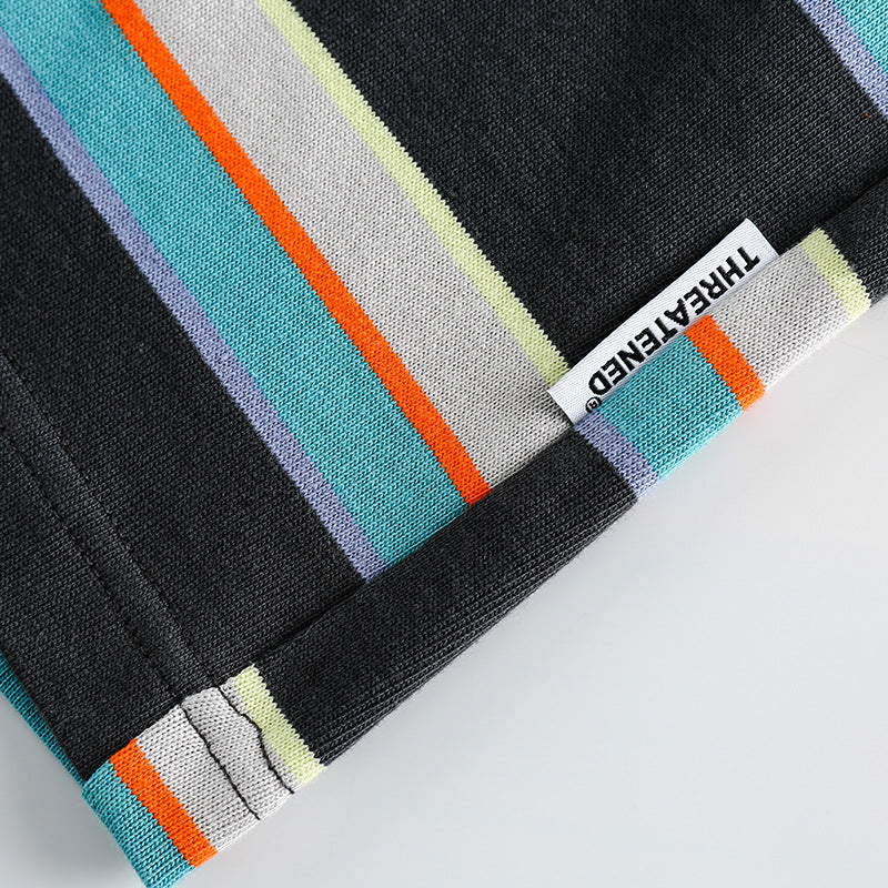 Color-coordinated striped embroidered long-sleeved hoodie