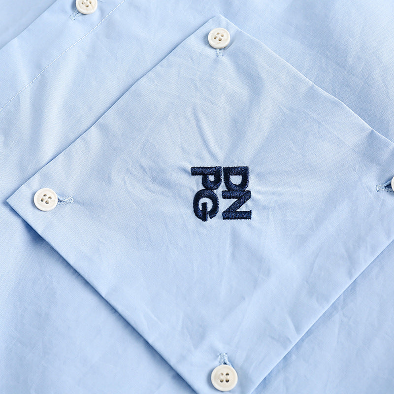 Classic plain pocket-decorated long-sleeved shirt