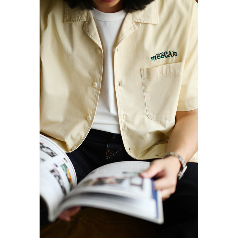 Retro Embroidered Bowling Short Sleeve Cuban Shirt