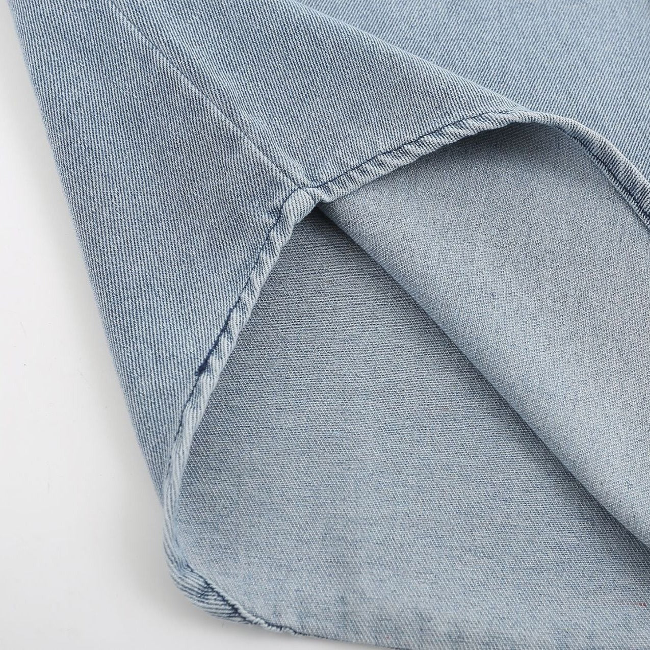 Distressed wash embroidered retro denim short sleeve shirt