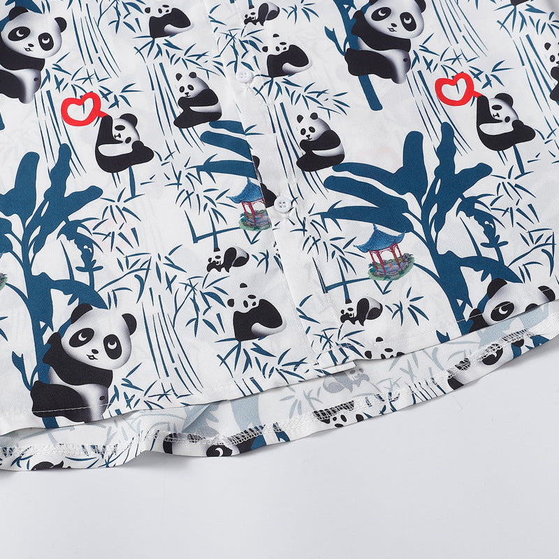 Hawaiian Panda Bamboo Print Short Sleeve Shirt