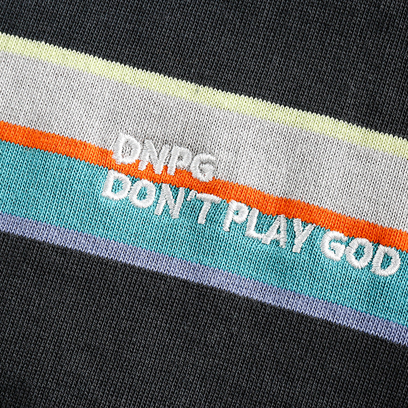 Color-coordinated striped embroidered long-sleeved hoodie