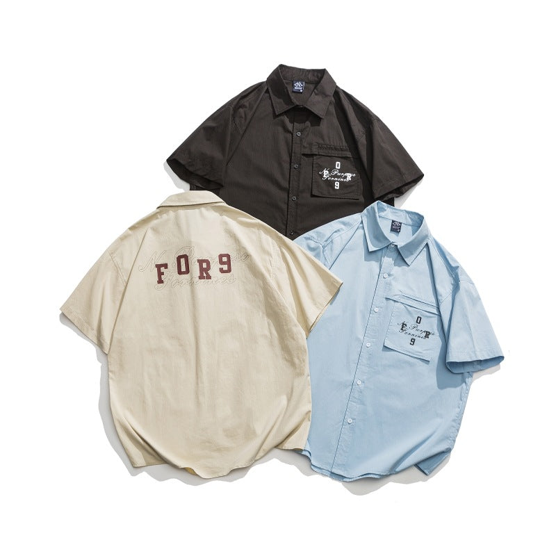 Printed pocket plain work short sleeve shirt