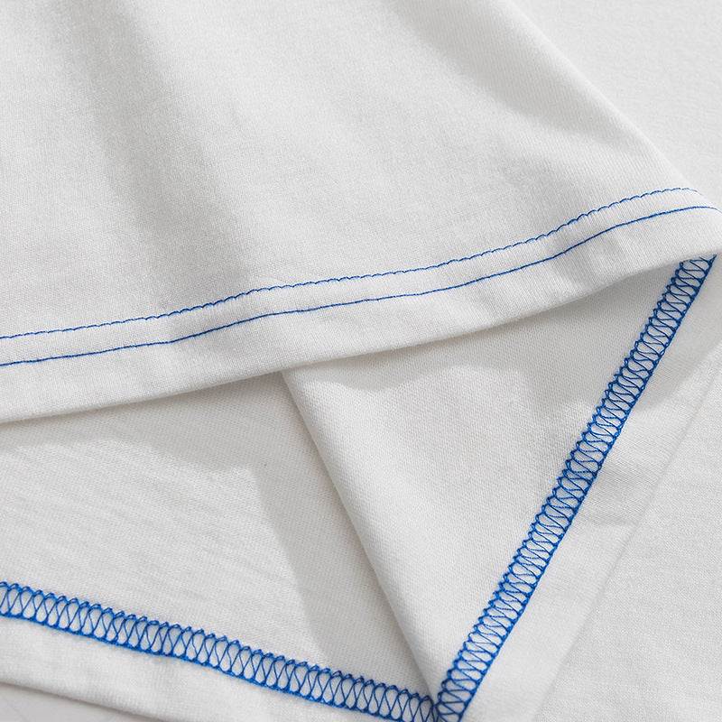 Fresh embroidered color matching short sleeve T-shirt