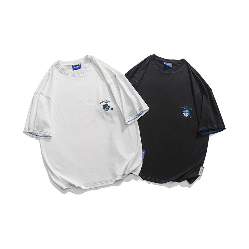 Fresh embroidered color matching short sleeve T-shirt