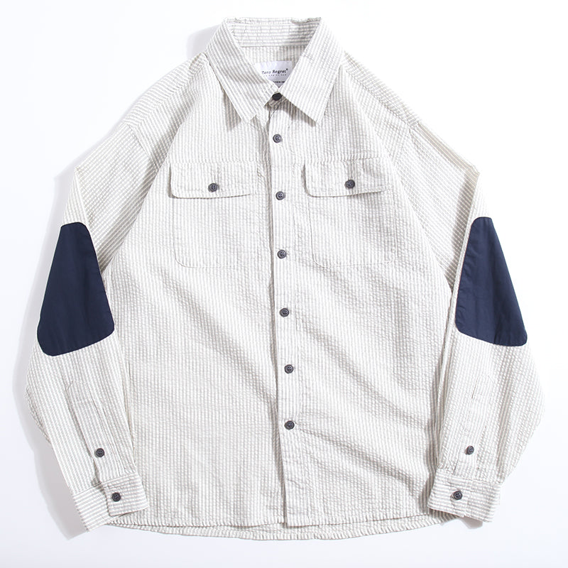 Retro Striped Elbow Patchwork Long Sleeve Shirt