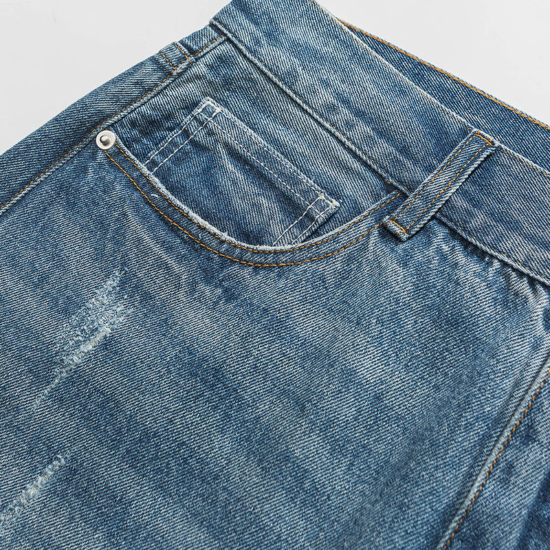 Washed Pocket Straight Denim Pants