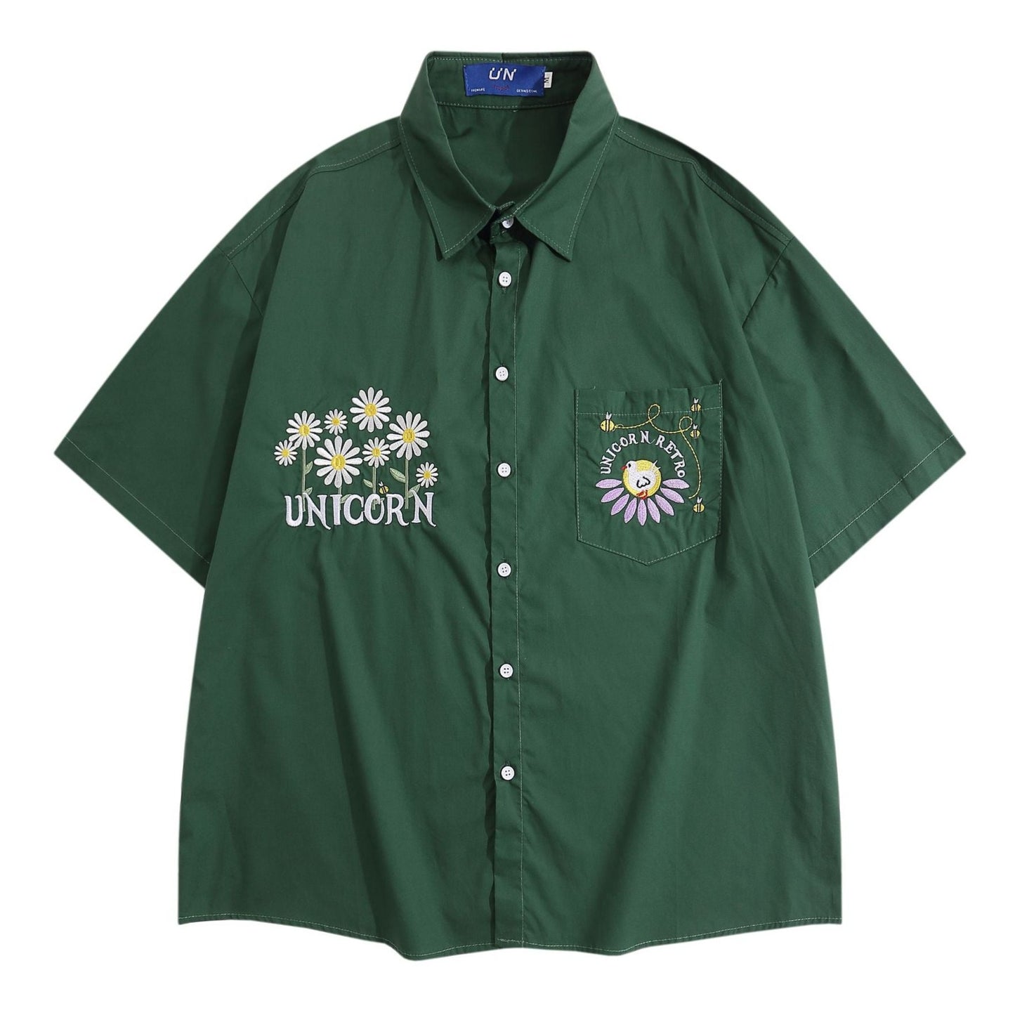 Summery embroidered floral retro short sleeve shirt